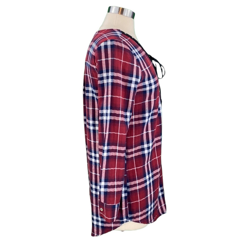 Windsor Burgundy Plaid Lace Up Tunic - Picture 6 of 13